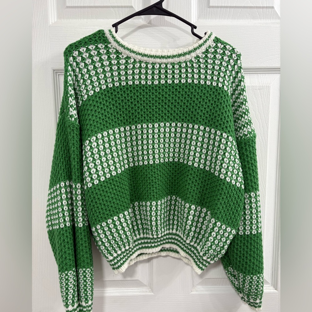 Knit green and white sweater